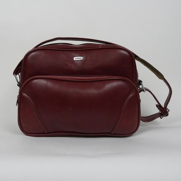 Airway Other - Vintage Airway Faux Leather Maroon Travel Shoulder Bag Carry On Luggage Retro